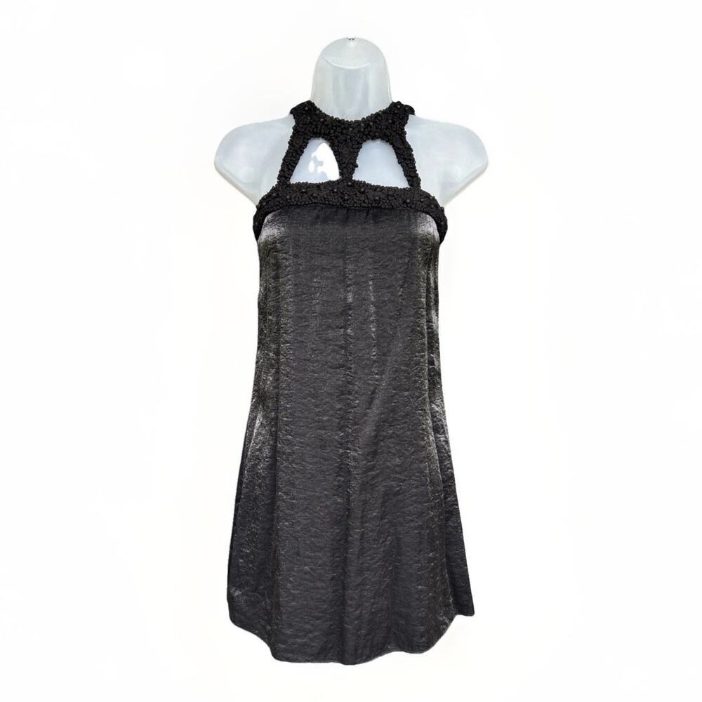 MM Couture by Miss Me Black Dress Women's Med Metallic Halter Cutout Mini Dressy